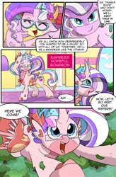 Size: 1800x2740 | Tagged: source needed, safe, artist:candyclumsy, artist:multi-commer, derpibooru import, apple bloom, diamond tiara, ocellus, scootaloo, silver spoon, silverstream, smolder, sweetie belle, yona, oc, oc:empress hopeful bourbon, oc:queen aurora port, changeling, dragon, earth pony, hybrid, original species, pegasus, pony, unicorn, yak, yakony, comic:the great big fusion 3, apple, apple tree, clubhouse, collapse, comic, confused, crusaders clubhouse, cutie mark crusaders, dialogue, dragoness, female, food, fusion, fusion:empress hopeful bourbon, fusion:queen aurora port, hug, magic, merge, potion, shy, tree, treehouse