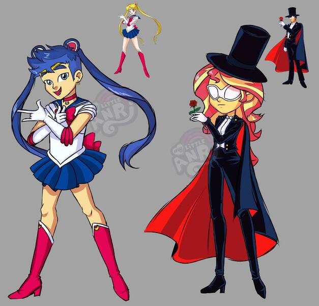 Size: 914x874 | Tagged: safe, artist:emperor-anri, derpibooru import, flash sentry, sunset shimmer, equestria girls, clothes, clothes swap, cosplay, costume, crossover, female, flashimmer, male, sailor moon, shipping, straight, tuxedo mask