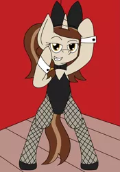 Size: 2819x4032 | Tagged: suggestive, artist:toonboy92484, derpibooru import, oc, oc:allegro dolce, unofficial characters only, unicorn, bedroom eyes, bunny ears, bunny suit, clothes, female, fishnets, playboy bunny