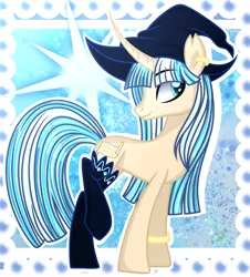 Size: 3160x3500 | Tagged: safe, artist:domina-venatricis, derpibooru import, oc, pony, unicorn, clothes, curved horn, female, hat, horn, mare, socks, solo, stockings, thigh highs, witch hat