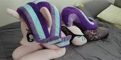 Size: 4160x2080 | Tagged: suggestive, artist:lanacraft, derpibooru import, starlight glimmer, pony, unicorn, bed, clothes, garter belt, irl, lidded eyes, life size, lingerie, lying down, photo, plushie, solo