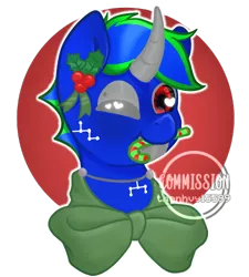 Size: 450x500 | Tagged: safe, artist:thanhvy15599, derpibooru import, oc, oc:flutterstay, unofficial characters only, cyber pony, cyborg, cyborg pony, pony, robot, robot pony, unicorn, blue, bow, candy, candy cane, commission, food, heart eyes, horn, male, one eye closed, red eyes, simple background, unicorn oc, wingding eyes, wink, ych result