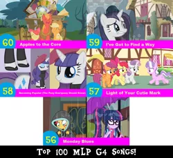 Size: 1704x1560 | Tagged: safe, artist:don2602, derpibooru import, edit, edited screencap, screencap, apple bloom, applejack, big macintosh, diamond tiara, granny smith, rarity, sci-twi, scootaloo, sunset shimmer, sweetie belle, twilight sparkle, earth pony, pegasus, pony, unicorn, crusaders of the lost mark, eqg summertime shorts, equestria girls, magical mystery cure, monday blues, pinkie apple pie, sweet and elite, apples to the core, becoming popular, beret, cart, clothes, cutie mark crusaders, hat, hoodie, i've got to find a way, light of your cutie mark, rain, shoes, top 100 mlp g4 songs, umbrella, wet, wet mane