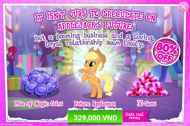 Size: 1555x1034 | Tagged: safe, derpibooru import, official, applejack, earth pony, pony, the last problem, advertisement, costs real money, crack is cheaper, gameloft, implied appledash, implied lesbian, implied shipping, older, older applejack