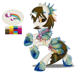 Size: 1024x1015 | Tagged: artist:zahpkiel, clothes, derpibooru import, kelpie, merpony, oc, oc:rainbow fins, reference sheet, safe, simple background, solo, transparent background, unofficial characters only