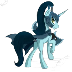 Size: 2449x2449 | Tagged: safe, artist:vinaramic, derpibooru import, ponified, pony, unicorn, blank flank, cloak, clothes, dota 2, female, helmet, looking back, mare, phantom assasin, simple background, transparent background