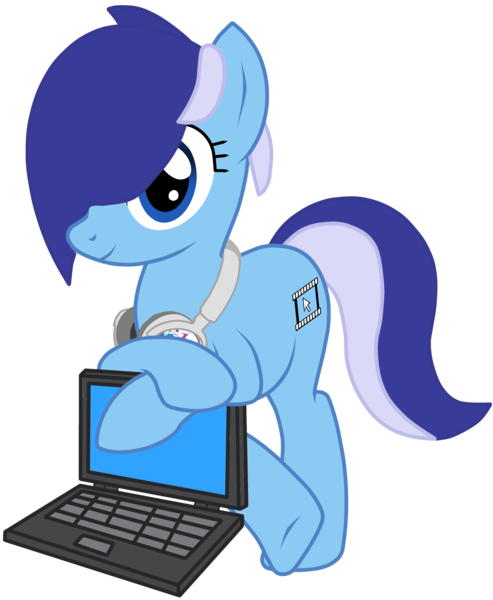 Size: 3000x3650 | Tagged: safe, artist:toutax, derpibooru import, oc, oc:brushie brusha, unofficial characters only, earth pony, pony, computer, cutie mark, headphones, laptop computer, simple background, solo, transparent background, vector