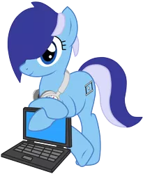 Size: 3000x3650 | Tagged: safe, artist:toutax, derpibooru import, oc, oc:brushie brusha, unofficial characters only, earth pony, pony, computer, cutie mark, headphones, laptop computer, simple background, solo, transparent background, vector