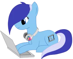 Size: 3745x3000 | Tagged: safe, artist:toutax, derpibooru import, oc, oc:brushie brusha, unofficial characters only, earth pony, pony, computer, cutie mark, headphones, laptop computer, simple background, smiley face, solo, transparent background, vector