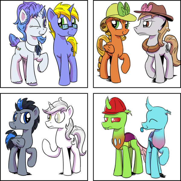 Size: 1280x1280 | Tagged: safe, artist:pony-berserker, derpibooru import, oc, oc:berzie, oc:dopple, oc:final drive, oc:jewel row, oc:longhaul, oc:silver sickle, oc:slipstream, oc:southern comfort, changedling, changeling, earth pony, pegasus, pony, unicorn, derpibooru community collaboration, bow, i can't believe it's not idw, raised leg, tongue out