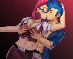 Size: 2500x2000 | Tagged: suggestive, artist:tzc, derpibooru import, flash sentry, posey shy, human, equestria girls, abs, absolute cleavage, age difference, arm behind head, bare chest, beautiful, belt, big breasts, blushing, breast fondling, breast grab, breasts, busty posey shy, cleavage, clothes, commission, ear piercing, earring, equestria girls-ified, eyes closed, female, flash sentry gets all the milfs, flash sentry gets all the waifus, from behind, glasses, grope, hair, hand on breasts, hand on head, hands on breasts, holding head, imminent sex, infidelity, jewelry, kissing, looking back, male, midriff, milf, muscles, open clothes, open shirt, pants, passionate, piercing, poseyflash, romantic, seductive, sensual, sexy, shadow, shipping, skirt, straight, touch