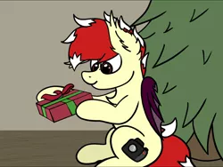 Size: 1499x1126 | Tagged: safe, artist:aaathebap, derpibooru import, oc, oc:aaaaaaaaaaa, bat pony, christmas, christmas tree, holiday, present, solo, tree