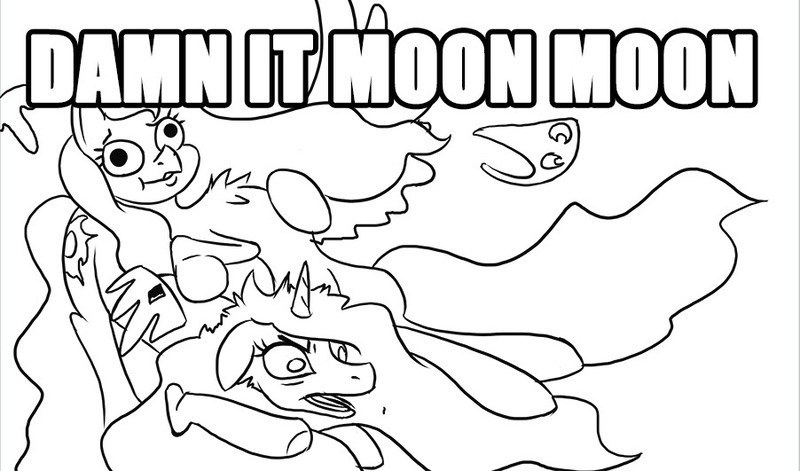 Size: 902x531 | Tagged: 4chan, angry, anonymous artist, derp, derpibooru import, drawthread, duo, faic, majestic as fuck, /mlp/, monochrome, moon moon, ponified animal photo, princess celestia, princess luna, safe, simple background, vulgar, white background