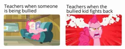 Size: 1929x767 | Tagged: angry, angry face, bully, bullying, derpibooru import, edit, edited screencap, meme, one bad apple, pinkie pie, reading, real life scenery, sad but true, safe, screencap, teacher, the last roundup