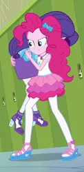 Size: 470x965 | Tagged: safe, derpibooru import, screencap, pinkie pie, rarity, equestria girls, equestria girls series, holidays unwrapped, spoiler:eqg series (season 2), butt touch, canterlot high, carrying, clothes, cropped, duo, duo female, female, geode of sugar bombs, hallway, high heels, lockers, magical geodes, marshmelodrama, o come all ye squashful, ots carry, over the shoulder, pencil skirt, rarity being rarity, shoes