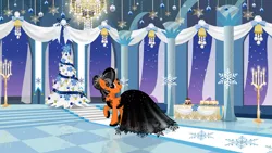 Size: 2347x1320 | Tagged: safe, artist:nstone53, derpibooru import, oc, earth pony, christmas, christmas tree, clothes, dress, ear piercing, female, gala dress, holiday, piercing, shoes, snow, snowflake, tree