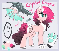 Size: 2690x2326 | Tagged: safe, artist:beardie, derpibooru import, oc, oc:crystal enigma, unofficial characters only, bat pony, pony, sphinx, bat pony oc, bat wings, mixed breed, paws, reference, robot limbs, robotic wing, shapeshifting, sketch, solo, wings