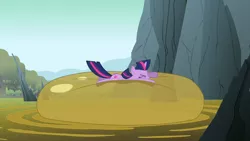 Size: 1280x720 | Tagged: safe, derpibooru import, screencap, twilight sparkle, unicorn, feeling pinkie keen, bouncing, bubble, falling, female, froggy bottom bog, lying down, mare, mud, popping, prone, solo, squishy, unicorn twilight