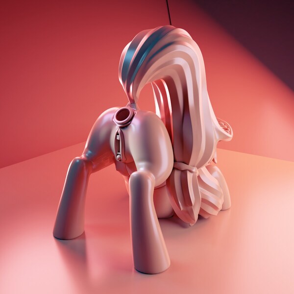 Size: 1200x1200 | Tagged: questionable, artist:mortarroad, derpibooru import, applejack, ponified, earth pony, object pony, original species, pony, 3d, blender, blender cycles, butt, clay, crotchboobs, face down ass up, female, headphone jack, mare, mp3 player, nipples, no textures, nudity, plot, poem in the description, presenting, rear view, solo, solo female