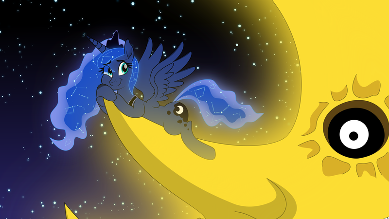 Size: 6000x3375 | Tagged: safe, artist:steampunk-brony, derpibooru import, princess luna, pony, absurd resolution, cute, lunabetes, solo, soul eater, soul eater moon, space, stars, tangible heavenly object