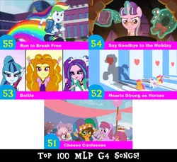 Size: 1704x1560 | Tagged: safe, artist:don2602, derpibooru import, edit, edited screencap, screencap, adagio dazzle, apple bloom, aria blaze, berry punch, berryshine, cheerilee, cheese sandwich, cherry crash, merry may, rainbow dash, scootaloo, snowfall frost, sonata dusk, starlight glimmer, sweetie belle, earth pony, pegasus, pony, unicorn, a hearth's warming tail, equestria girls, equestria girls series, flight to the finish, pinkie pride, rainbow rocks, run to break free, spoiler:eqg series (season 2), arms in the air, candy, candy cane, cauldron, cheese confesses, cutie mark crusaders, eyes closed, female, filly, filly cheerilee, food, geode of super speed, glasses, hat, hearts strong as horses, jester hat, let's have a battle, magical geodes, marching, running, say goodbye to the holiday, the dazzlings, top 100 mlp g4 songs, wreath, younger