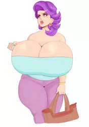 Size: 1177x1673 | Tagged: anti-gravity boobs, artist:sundown, big breasts, blushing, breast implants, breasts, busty spoiled rich, cleavage, derpibooru import, edit, female, huge breasts, human, humanized, impossibly large breasts, milf, nudity, solo, solo female, spherical breasts, spoiled milf, spoiled rich, stupid sexy spoiled rich, suggestive, wide hips