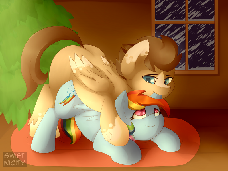 Size: 2000x1500 | Tagged: suggestive, artist:swiftnicity, derpibooru import, rainbow dash, oc, oc:skittle, pegasus, ambiguous penetration, biting, blank flank, canon x oc, ear bite, female, male, mare, obscured penetration, sex, shipping, skidash, stallion, straight