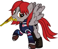 Size: 1420x1201 | Tagged: safe, artist:lightningbolt, derpibooru import, ponified, pegasus, pony, .svg available, bags under eyes, boots, clothes, danger days: the true lives of the fabulous killjoys, dyed mane, dyed tail, fangs, fingerless gloves, gerard way, gloves, jacket, male, mouth hold, my chemical romance, raised hoof, raised leg, ray gun, shirt, shoes, simple background, solo, spread wings, stallion, svg, tattered, tattered wings, transparent background, undershirt, vector, wings, zipper