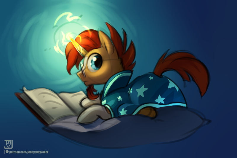 Size: 3000x2000 | Tagged: safe, artist:jedayskayvoker, derpibooru import, sunburst, pony, unicorn, beard, book, clothes, dark background, facial hair, glasses, gradient background, magic, male, prone, reading, solo, stallion