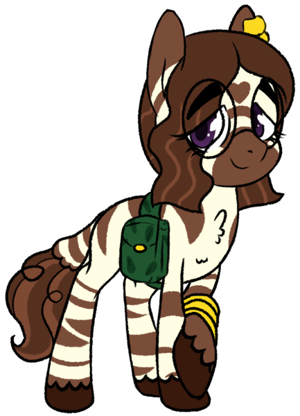 Size: 905x1255 | Tagged: artist:nomipolitan, bag, derpibooru import, glasses, oc, saddle bag, safe, simple background, solo, transparent background, unofficial characters only, zebra, zebra oc