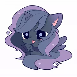 Size: 1024x1024 | Tagged: safe, artist:phobiaowl, derpibooru import, princess luna, alicorn, pony, blushing, chest fluff, chibi, colored hooves, cute, ear fluff, lunabetes, simple background, solo, white background