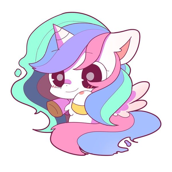 Size: 1024x1024 | Tagged: safe, artist:phobiaowl, derpibooru import, princess celestia, alicorn, pony, blushing, chest fluff, chibi, cute, cutelestia, ear fluff, simple background, smiling, solo, white background