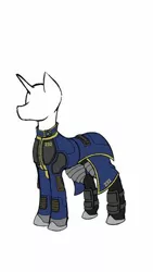 Size: 288x512 | Tagged: armor, armored legs, clothes, concept art, derpibooru import, fallout equestria, fallout equestria: kingpin, mannequin, safe, shoes, stable 232, stable 232 overmare suit, vault suit