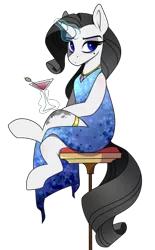 Size: 270x436 | Tagged: safe, artist:crimmharmony, derpibooru import, oc, oc:shadow spade, pony, unicorn, fallout equestria, fallout equestria: kingpin, alcohol, bags under eyes, beauty mark, blank, blank of rarity, blue dress, blue eyes, commissioner:genki, crossed legs, dead eyes, glass, gold rings, horn, jewelry, justice mare, lawbringer, magic, necklace, not rarity, purple eyeshadow, simple background, sitting, solo, sophisticated as hell, sparkling blue dress, sparkling dress, spots, stool, telekinesis, tired, transparent background, unicorn oc, wine, wine glass
