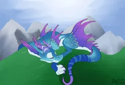 Size: 5700x3900 | Tagged: artist:skydiggitydive, claws, derpibooru import, dragon, eyes closed, grass, hill, horns, mountain, oc, rock, safe, scales, sleeping, solo, unofficial characters only, wingless
