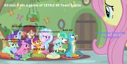 Size: 782x395 | Tagged: safe, artist:gooeybird, derpibooru import, edit, edited screencap, screencap, berry blend, berry bliss, fluttershy, gallus, november rain, ocellus, peppermint goldylinks, sandbar, silverstream, smolder, yona, changedling, changeling, dragon, earth pony, hippogriff, pony, unicorn, yak, teacher of the month (episode), spoiler:interseason shorts, bad teacher, caption, classroom, disappointed, dragoness, feeling down, feels bad pony, female, friendship student, injured, internet, knock out, looking at each other, looking at you, looking down, looking up, male, mare, meme, multiplayer, nintendo switch, online, online game, rank, regret, sad, screaming, spread arms, stallion, team battle, teams, tetris, this will end in tears, upset