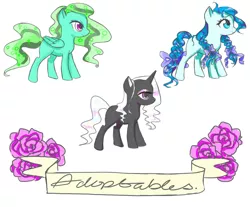 Size: 1394x1154 | Tagged: safe, artist:nebulaeye, derpibooru import, oc, unofficial characters only, earth pony, pegasus, pony, unicorn, banner, earth pony oc, flower, horn, pegasus oc, rose, text, unicorn oc, wings