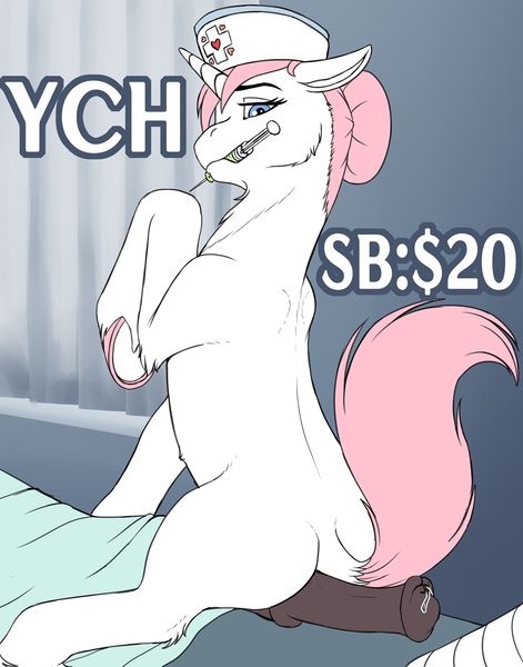 Size: 1004x1280 | Tagged: explicit, artist:wwredgrave, derpibooru import, nurse redheart, pony, unicorn, advertisement, commission, dock, hat, horsecock, humping, image, jpeg, looking at you, looking back, looking back at you, needle, nudity, nurse, nurse hat, penis, precum, sex, sitting, sitting on, sitting on pony, syringe, underhoof, ych example, your character here