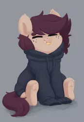 Size: 1908x2758 | Tagged: artist:pucksterv, clothes, derpibooru import, hoodie, oc, oc:slumber tea, safe, simple background, sitting, unofficial characters only