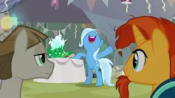 Size: 1920x1080 | Tagged: safe, derpibooru import, screencap, mudbriar, sunburst, trixie, pony, student counsel, equinox cake