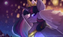 Size: 3508x2032 | Tagged: safe, artist:cloud-drawings, derpibooru import, princess twilight 2.0, twilight sparkle, twilight sparkle (alicorn), alicorn, pony, the last problem, bust, night, older, older twilight, portrait, solo