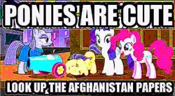 Size: 717x394 | Tagged: afghanistan, 🅱roject susannah, dank memes, deep fried meme, derpibooru import, edit, edited screencap, maud pie, meme, party cannon, pinkie pie, rarity, safe, screencap, the gift of the maud pie, wat