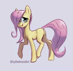 Size: 815x792 | Tagged: safe, artist:ivyredmond, derpibooru import, fluttershy, pony, blank flank, cute, female, filly, filly fluttershy, looking at you, open mouth, raised hoof, raised leg, shyabetes, simple background, smiling, solo, white background, wingless, younger