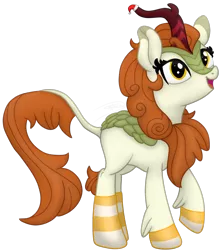 Size: 1608x1798 | Tagged: alternate version, artist:soctavia, autumn blaze, awwtumn blaze, christmas, clothes, cute, derpibooru import, female, happy, hat, holiday, kirin, looking up, quadrupedal, safe, santa hat, simple background, snow, socks, solo, sounds of silence, striped socks, transparent background