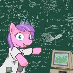 Size: 1024x1024 | Tagged: artist:darkdoomer, astrophysics, calculator, clothes, coat, computer, derpibooru import, diamond tiara, fancy mathematics, insanity, math, ms paint, nerd, physics, safe, science