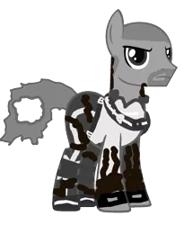 Size: 1060x1292 | Tagged: safe, alternate version, artist:kayman13, color edit, derpibooru import, edit, vector edit, ponified, pony, 1000 hours in ms paint, angry, backpack, base used, beard, belt, belt buckle, black and white, buckle, buzz cut, clothes, cole macgrath, colored, facial hair, fingerless gloves, gloves, grayscale, hole in tail, infamous, jacket, monochrome, pants, phone, phone on strap, pocket, pocket on strap, shoes, simple background, strap, strap buckle, transparent background, vains, vector