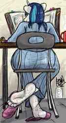 Size: 641x1200 | Tagged: anthro, artist:fetishsketches, barefoot, book, chair, clothes, commission, derpibooru import, dice, feet, fetish, foot fetish, large butt, male, male feet, pajamas, plantigrade anthro, rear view, shining armor, shoeplay, signature, slippers, smiling, solo, solo male, suggestive, sweaty feet, table