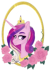 Size: 1211x1707 | Tagged: safe, artist:whalepornoz, derpibooru import, princess cadance, alicorn, pony, bust, flower, jewelry, portrait, rose, simple background, solo, tiara, transparent background