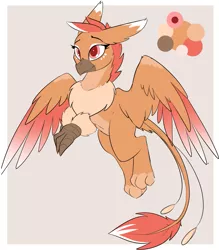 Size: 1231x1408 | Tagged: safe, artist:beardie, derpibooru import, oc, oc:raaz, unofficial characters only, gryphon, adoptable, female, gray background, griffon oc, no source available, reference, simple background, solo