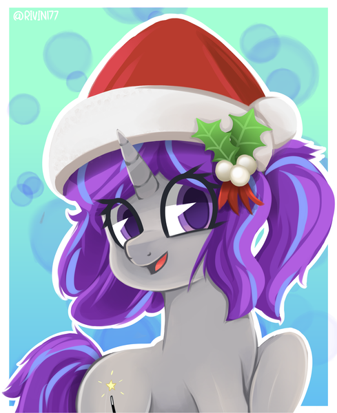 Size: 2200x2700 | Tagged: safe, artist:rivin177, derpibooru import, oc, oc:krya, unofficial characters only, pony, unicorn, christmas, female, holiday, holly, solo